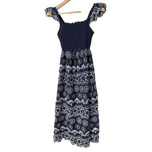 Embroidered Ruffle Sleeve Smocked Midi Dress Womens Small Coastal Cottagecore